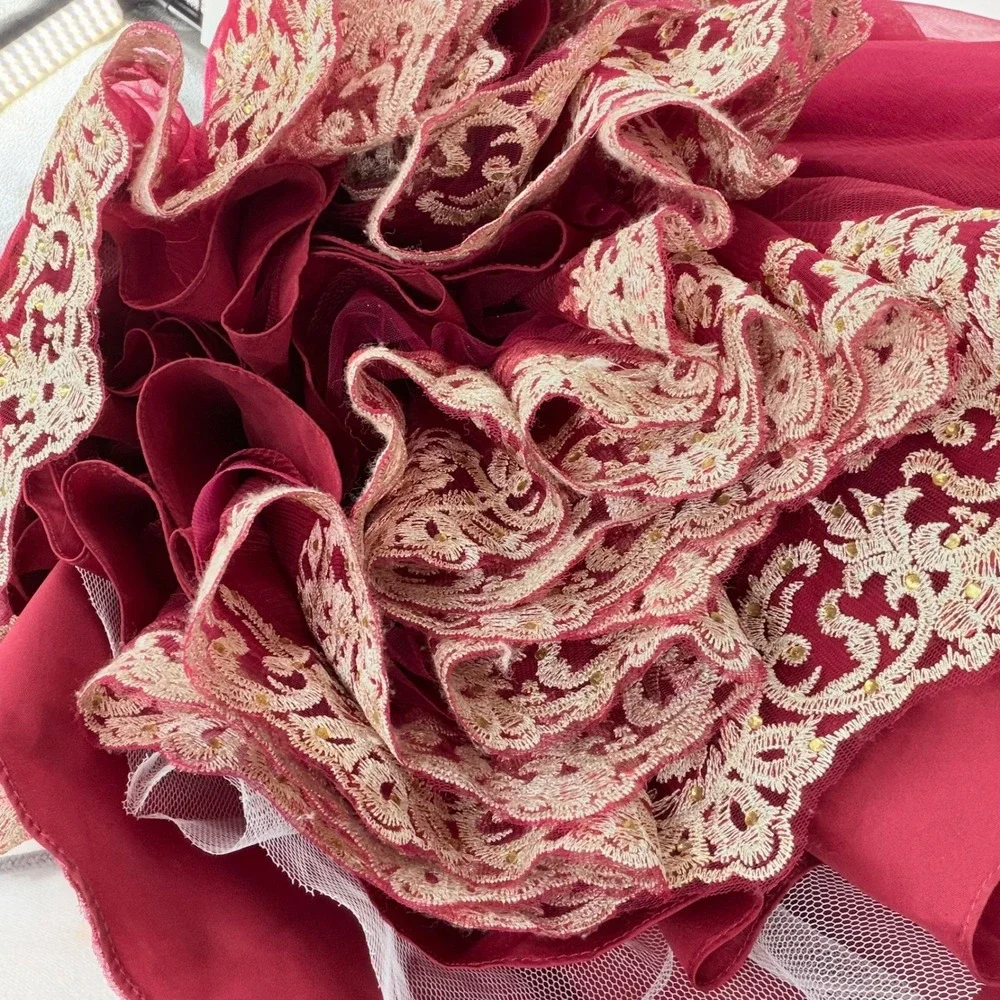 Fifteen Roses Ball Gown Womens 10 Red Gold Lace Embroidery Quinceanera Excellent